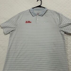 Nike Light Gray Striped Polo Shirt with Ole Miss logo